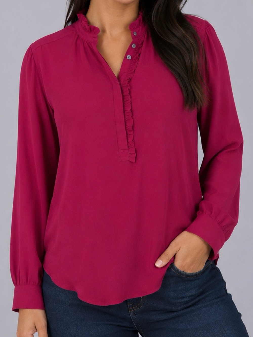 LOFT | Ruffle Henley Blouse | Size S | Like New | Elegant Business Casual Dressy